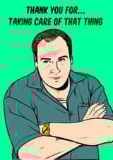 Humorous thank you greeting card featuring an illustration of Tony Soprano. created by Graham Sanders
