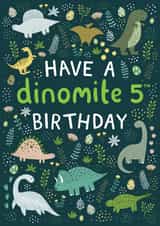 Dinosaur 5th Birthday Card - Have A Dinomite 5th Birthday created by Pear Tree Press