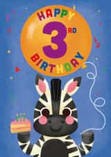 Cute Zebra Birthday Card - Happy 3rd Birthday created by Kate Celia Wilson