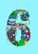 Cute Birthday card - 6 Today - cartoon created by Jenny Wren Designs