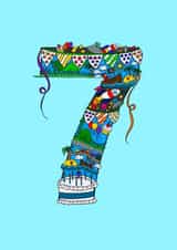 Cute 7th birthday - for the adventurer in your life - cartoon created by Jenny Wren Designs