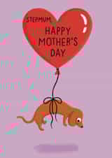Cute Mother’s Day Card - Daschund Sausage Dog Balloon - For Stepmum created by Sophie Kent Illustration