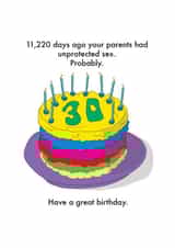 Funny Birthday Card - 30th - Unprotected Sex created by OBJECTABLES