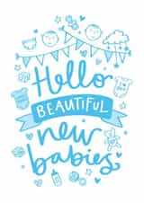 Pretty New Babies Card - Beautiful - Illustration - Twins created by Jane Katherine Houghton