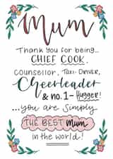 Thank you for being the best mum card on Mother’s Day or to just say thank you created by Emma Riches - Emma Riches Art