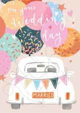 Colourful Wedding Card - Wedding Car and Balloons created by Louise Tiler
