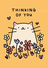 Cute Thinking of You Card - White Cat, Flowers, Butterflies created by Wren & Wilson