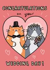 Congratulations on your Wedding Day! Cute Funny Cat Bride & Groom Card created by Wren & Wilson