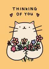 Cute Thinking of You Card - Cat with Flowers created by Wren & Wilson
