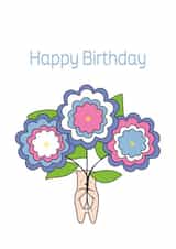 Cute Birthday Card - Bear Holding Flower Bouquet created by Artisan Occasions