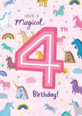 Cute 4th Birthday Card - Magical Unicorns created by Pencilface