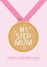 Cute Mothers Day Card - Medal - #1 Step Mum created by Puns and Needles