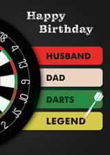 Funny Dartboard Happy Birthday Card For Dad, Husband and Darts Legend created by Toff London