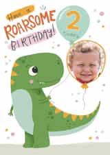 Personalised Birthday Photo Card created by Hollie McManus Illustration - Cute Kids Birthday Photo Card - 2 Today - Dinosaur