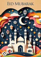 Elegant Eid Mubarak Card – Mosque & Crescent Moon – Festive Celebration created by Dottie Mottie