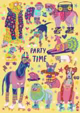 Cute Birthday Card - Party Time - Dogs created by Jess Hislop