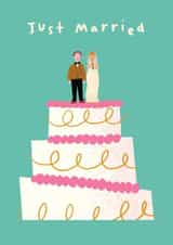 Cute Wedding Cake Illustrated Card - Just Married created by Vallely Studios