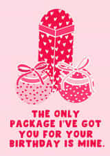 Naughty Birthday Card - The Only Package Ive Got You For Your Birthday Is Mine created by Pink Peach Cards