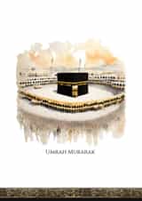 Umrah Mubarak Watercolour Style card to celebrate the completion of Umrah. created by DigiPrintPalette