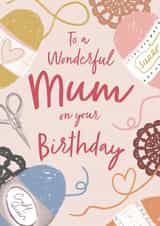 Pretty Birthday Card - For Mum - Knitting/Crochet Craft created by Debbie Daley Illustrations