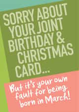 Funny Birthday Card - Cheap - March Birthday and Christmas Combination Card created by Wordplay Design