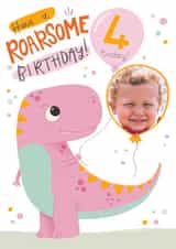 Personalised Birthday Photo Card created by Hollie McManus Illustration - Cute Birthday Photo Card - Dinosaur Pun - 4 Today