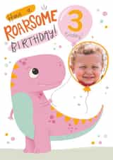 Personalised Birthday Photo Card created by Hollie McManus Illustration - Cute Birthday Photo Card - Dinosaur Pun - 3 Today