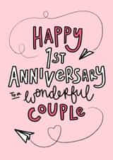 Cute First Anniversary Card - Paper Planes - Happy Couple created by Oops a doodle