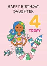 Cute 4th Birthday Card - Pretty Mermaid - 4 Today - For Daughter created by Paper Heart Designs
