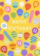 Pretty Birthday Card - 12 Today - Patterned Balloons created by Pear Tree Press