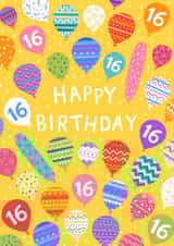 Pretty Birthday Card - 16 Today - Patterned Balloons created by Pear Tree Press
