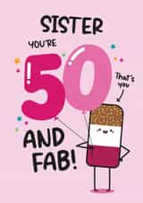 Cute Birthday Card - For Sister - 50th - Ice Lolly Pun created by Twisted Haggis