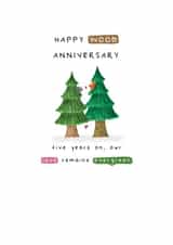 Cute Anniversary Card - Evergreens & Squirrels - Wood - 5th created by Larry the Match