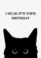 Cute Black Cat Card - Black Cat Face - I Hear It's Your Birthday created by Sun & Stars