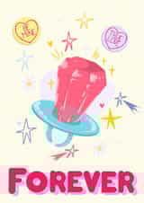 A Fun Pastel Retro Candy Sweet Ring Forever Engagement/Wedding card created by Emily Hline Illustration