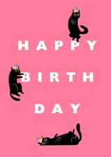 Cat Birthday Card - Black Cats in Party Hats created by Tash Adele Studios