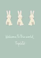 Cute New Baby Card - For Triplets - Little Bunny Rabbits created by Rainbow Snow Designs