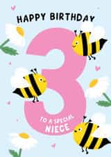Cute Birthday Card - for Niece - Bee - 3rd Milestone created by Macie Dot Doodles