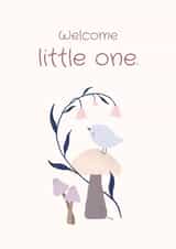 Cute new baby birth card for newborn and mum, dad, siblings and the whole family created by Borilo Art