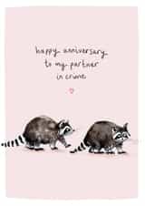 Cute Anniversary Card - Partner in Crime - Raccoons created by Louise Mulgrew