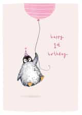 Cute 1st Birthday Card - Penguin - Balloon created by Louise Mulgrew