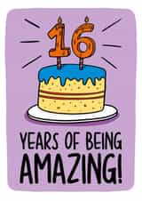 Cute 16th Birthday Card - 16 Years Cake Card created by TeePee Creations