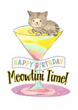 Colourful Happy Birthday Card for Cat and Cocktail Lovers - Meowtini Time! created by Cornish Cat Lady