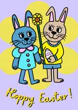 Happy Easter Cute Retro Vintage Bunny Rabbits with Flowers - Happy Spring created by Big1Chicken