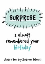 Funny Belated Birthday Card - Surprise - I Almost Remembered Your Birthday created by Fiona Williams Designs