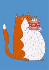Funny Birthday Card - Cat With Cake created by Waffleteeth