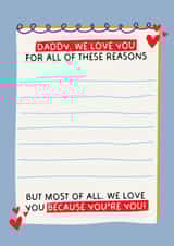 Cute Fathers Day Card - Reasons We Love You - Daddy, We Love You Because - Sentimental created by Puns and Needles
