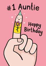 Cute Birthday Card - Finger Drawing - No1 Auntie - For Aunt created by Fliss Muir