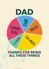 Funny Fathers day card, Fathers Day, Dad, Thanks Dad, Dad quote, Pie chart created by Sarah Simonds-Gooding