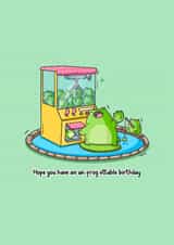 Funny Cute Frog Birthday Card – Unfroggettable Celebration created by Toastedink